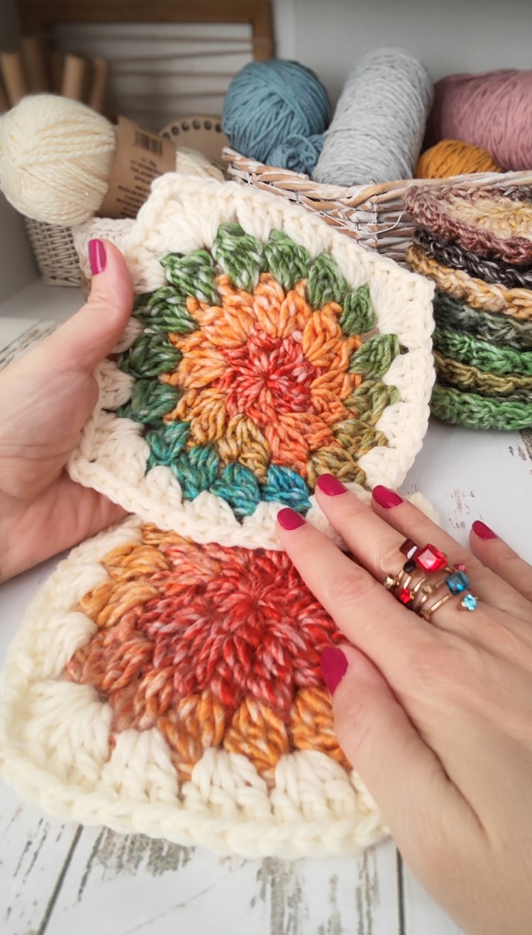 Beautiful wool granny square crochet with clean texture and modern stitch design