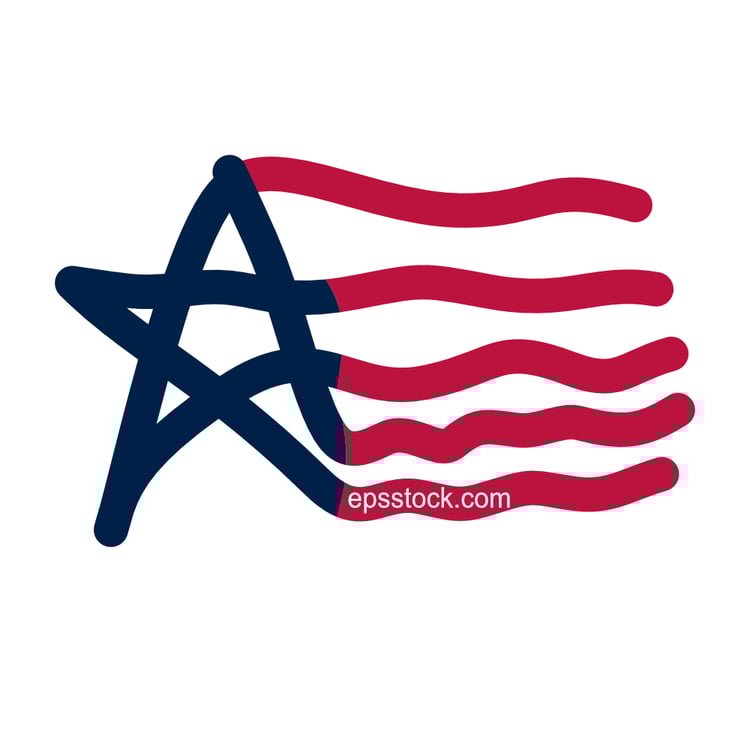 USA flag line logo, flat simple illustration