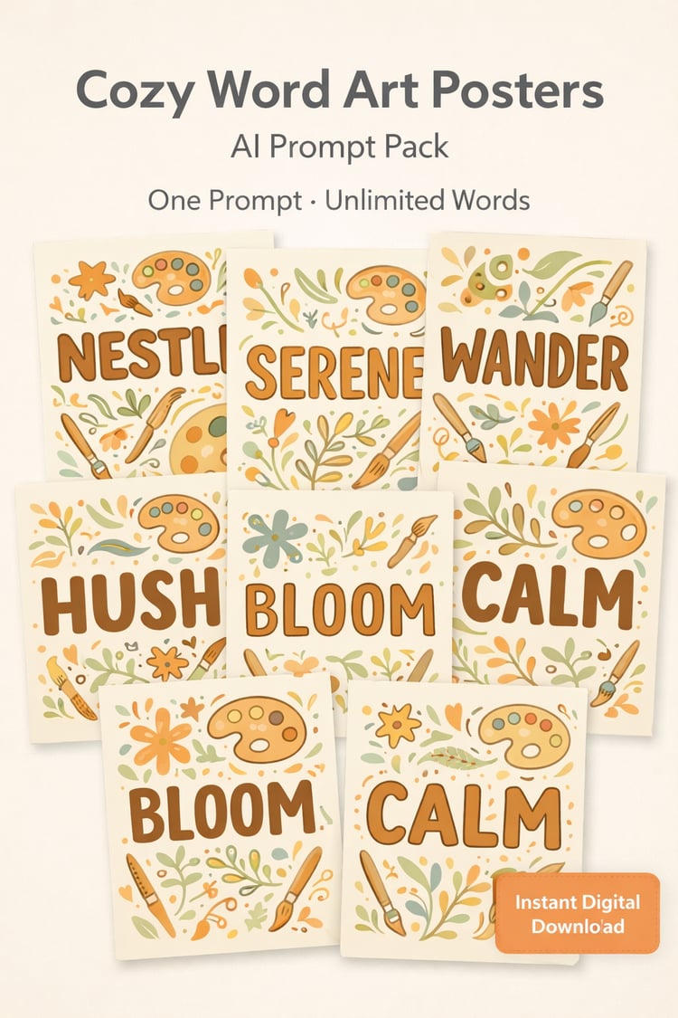 Cozy Word Art Posters – AI Prompt Pack for Printable & Wall Decor