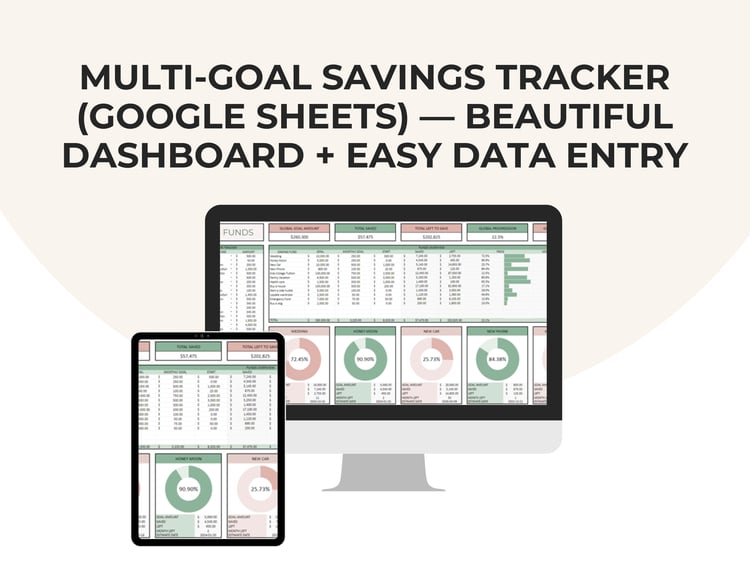 . Multi-Goal Savings Tracker (Google Sheets) — Beautiful Dashboard + Easy Data Entry