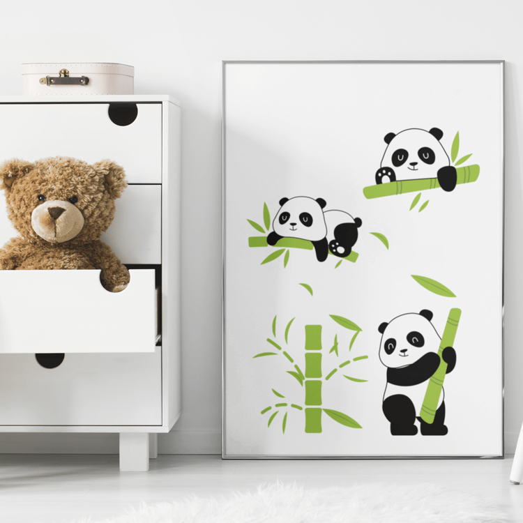 cute panda nursery printable wall art kids room animal decor