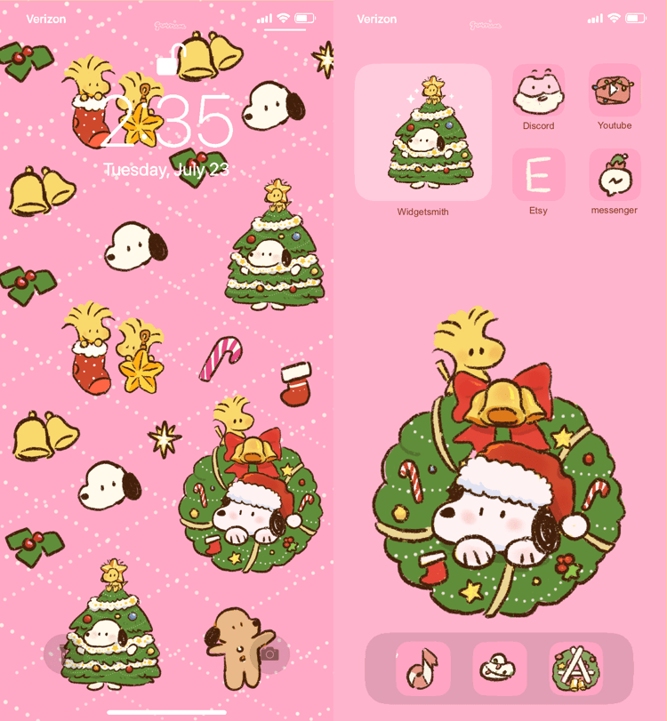 Pink Christmas Snoopy Icon Pack | Home screen customization set for iPhone Android