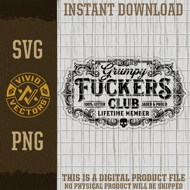 text: grumpy fuckers club svg funny sarcastic adult humor vintage badge laser engraving leather hat patch design