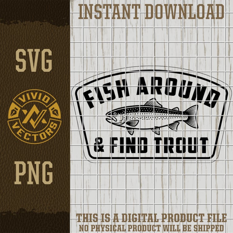 funny fishing svg fish around find trout fly fishing laser engraving leather hat patch design