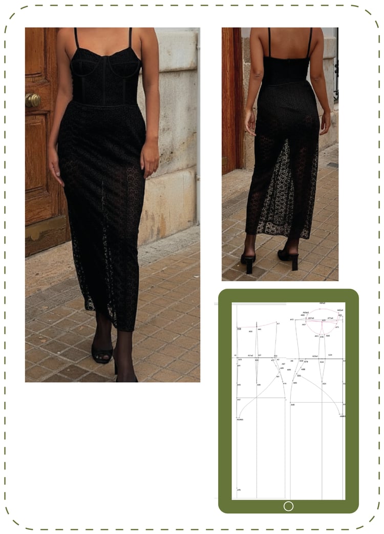 Bustier, vestido, falda, corset, encaje, valentina