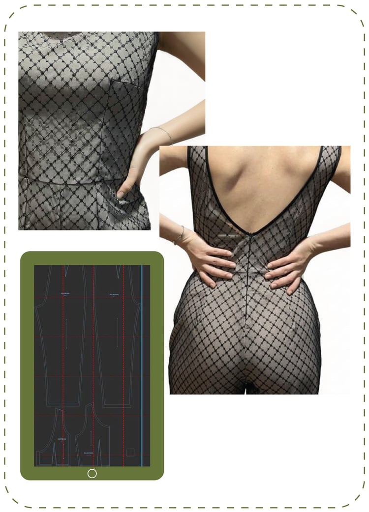 encaje, enterizo, mono, ropa, patronaje, valentina