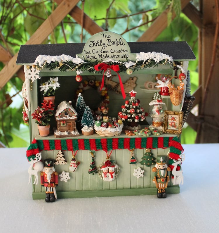 Handmade Miniature Christmas Stall 1:12 – Artisan Wooden Holiday Market with Hand crafted Details