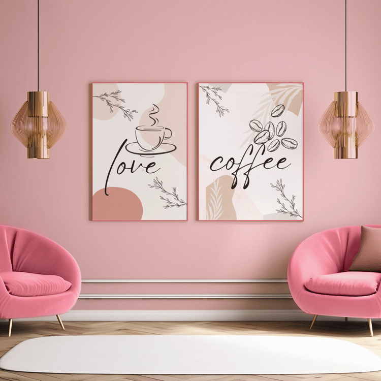 Love coffee wall art set of two modern coffee prints for kitchen cafe and living room decor
