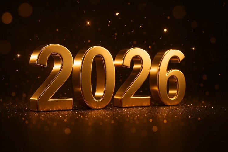 Golden 3D 2026 Numbers on Dark Sparkling New Year Background - Free Download