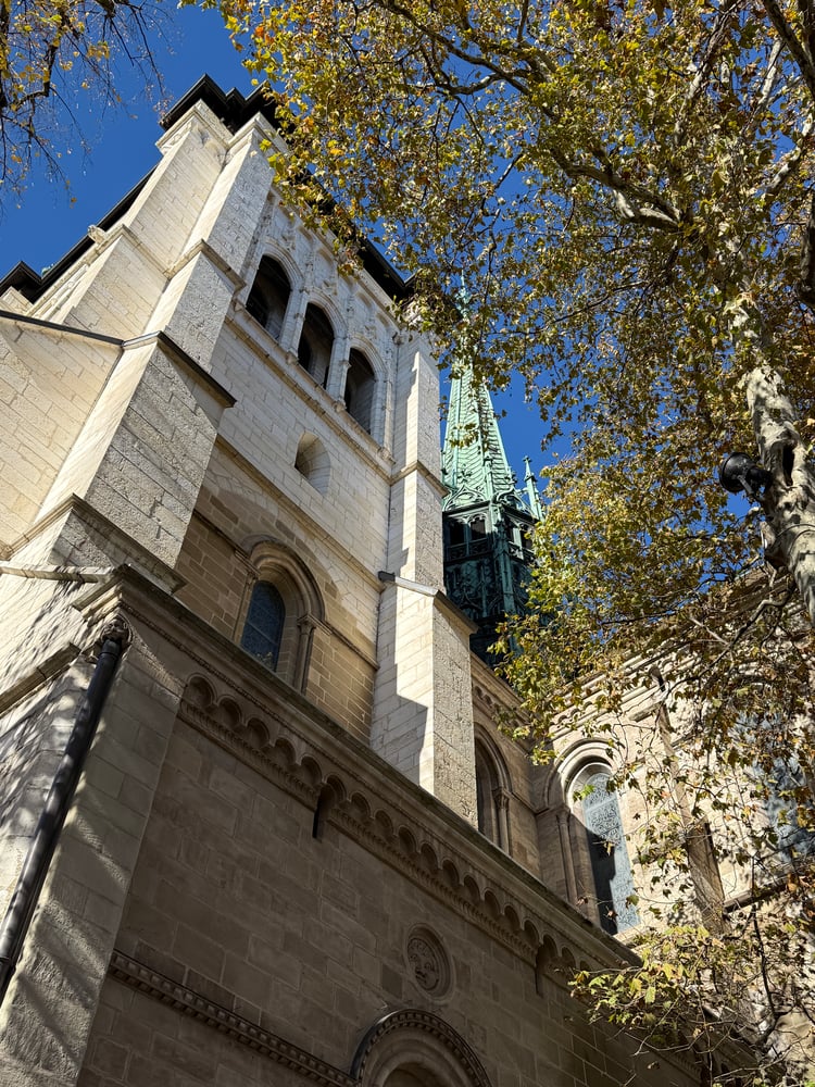 Towers of Saint-Pierre Cathedral in Geneva Old Town, Switzerland