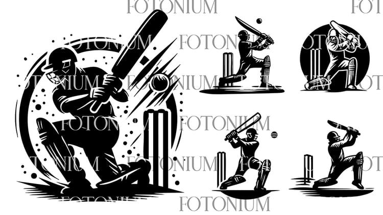 Sports Cricket Logo Set – Vintage Silhouette Sports Vector Collection - 5 Logo Designs