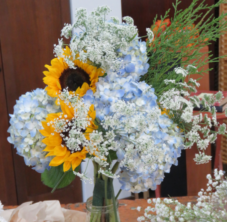 My wedding boquet of sunflowers and hydrangeas