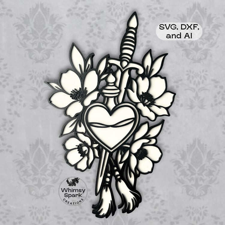 Goth Valentine Heart Dagger Laser Cut File