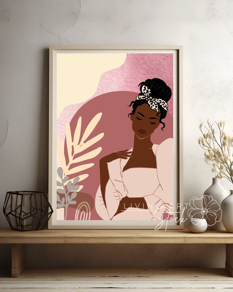 Black Woman Pink Flat Illustration Wall Art