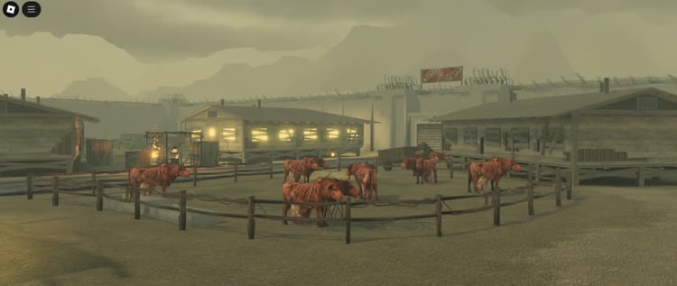 post-apocalyptic roblox desert town with ruined buildings