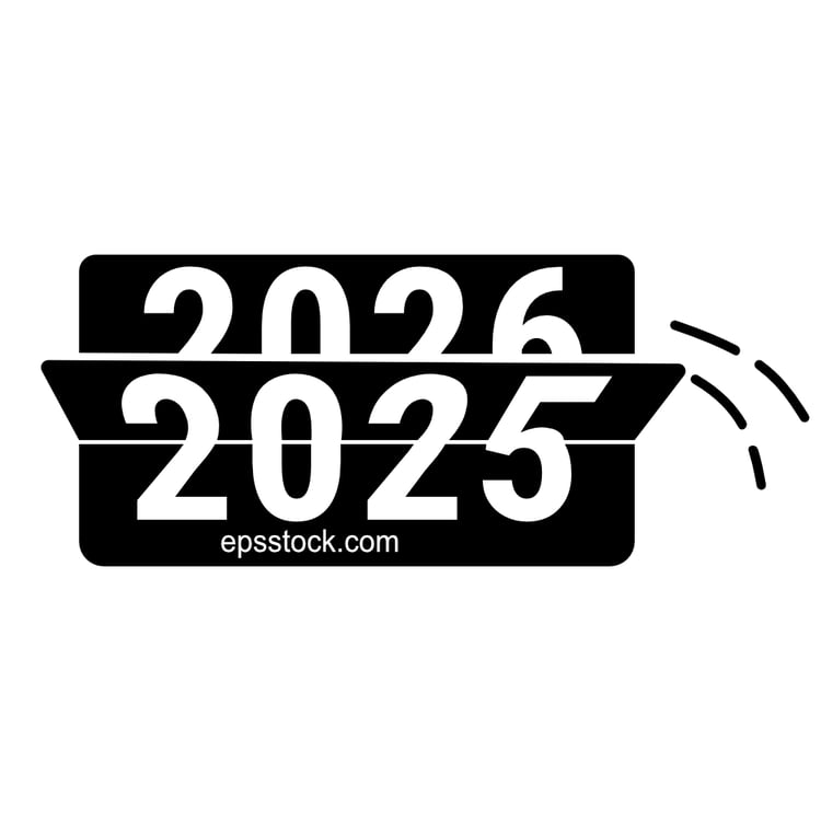 A flip clock showing the transition from 2025 to 2026
