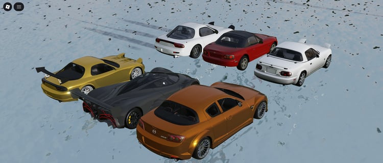 mazda sports cars lineup in roblox environment