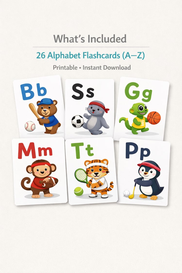Sporty Animal ABC Flashcards for Kids