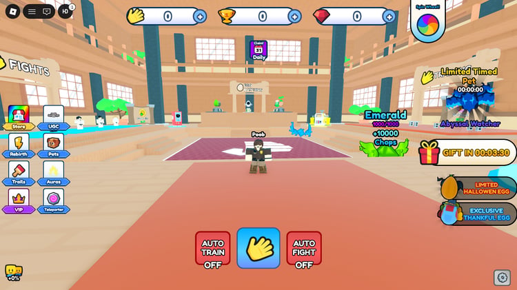 VIP store and perks shown in a martial arts Roblox simulator