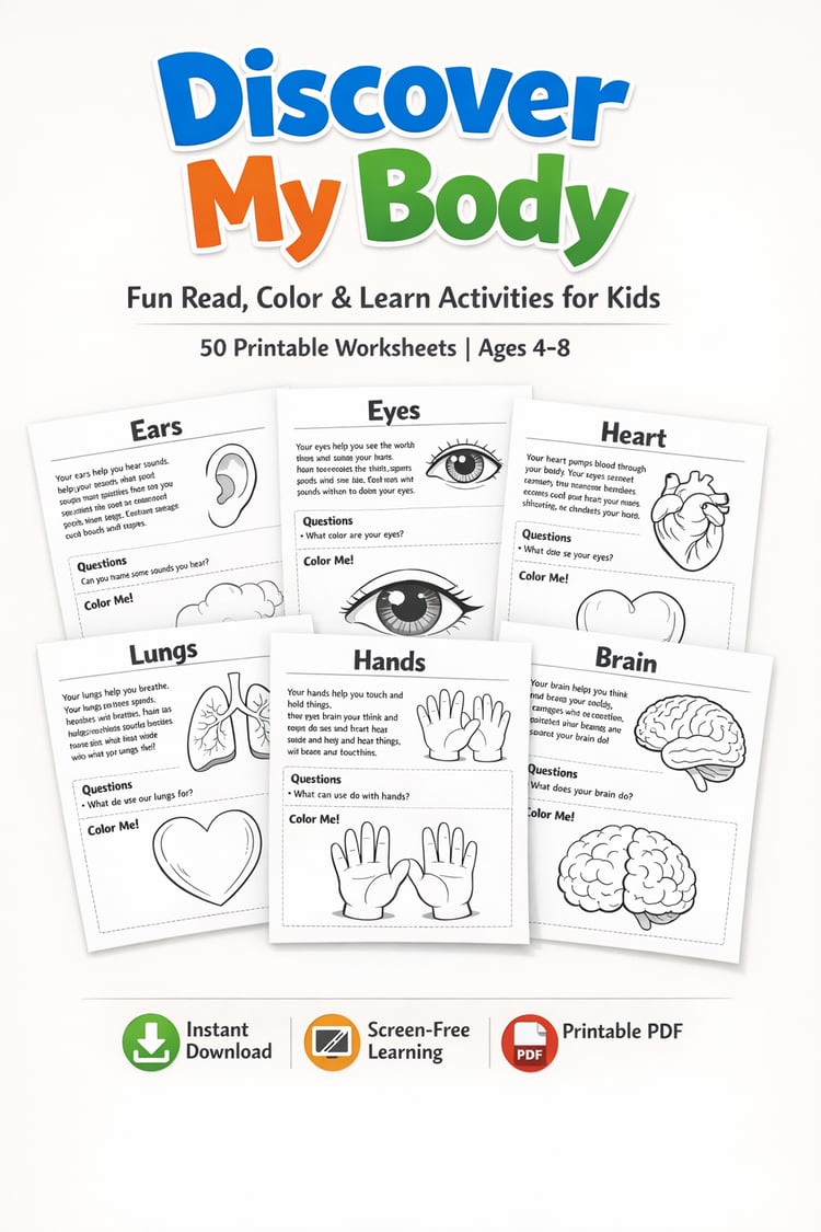 Discover My Body – Fun Read, Color & Learn Anatomy Activities (50 Printables)