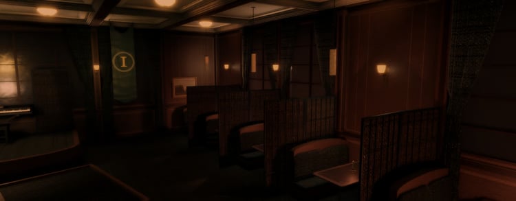 Classic club seating area designed for roleplay in Roblox