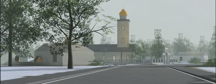 Snowy streets and cold-weather atmosphere in a Roblox town