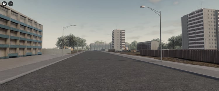 Forested areas and open fields in a Roblox military environment