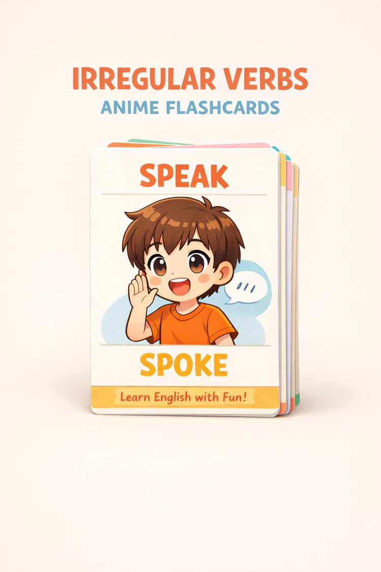 Irregular Verbs Made Easy – Anime Flashcards for Kids (Ages 6–8)