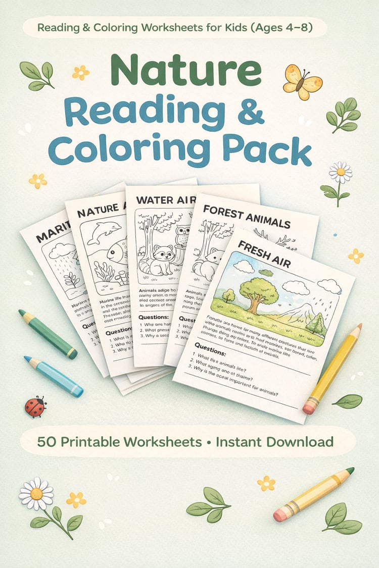 Nature Reading & Coloring Pack for Kids (Ages 4–8)