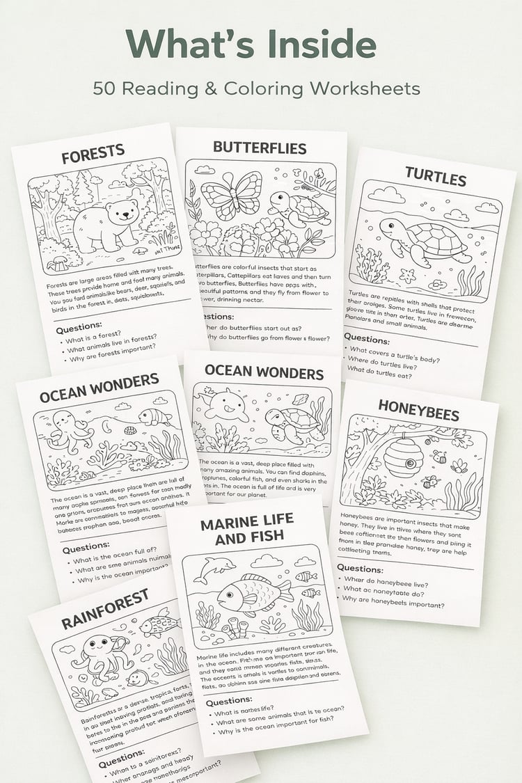 Nature Reading & Coloring Pack for Kids (Ages 4–8)