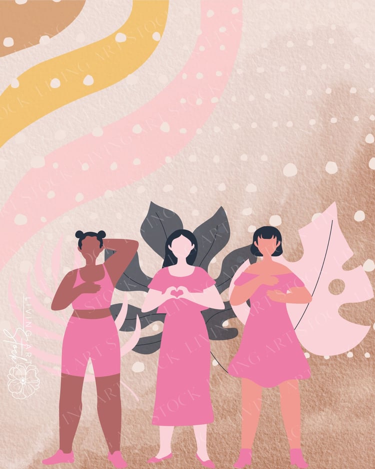 This image features a modern, flat-illustration style that celebrates diversity and sisterhood.