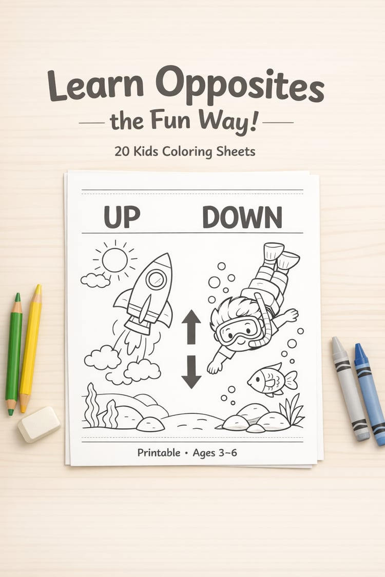 Opposites Made Easy! 20 Printable Coloring Worksheets for Ages 3–6