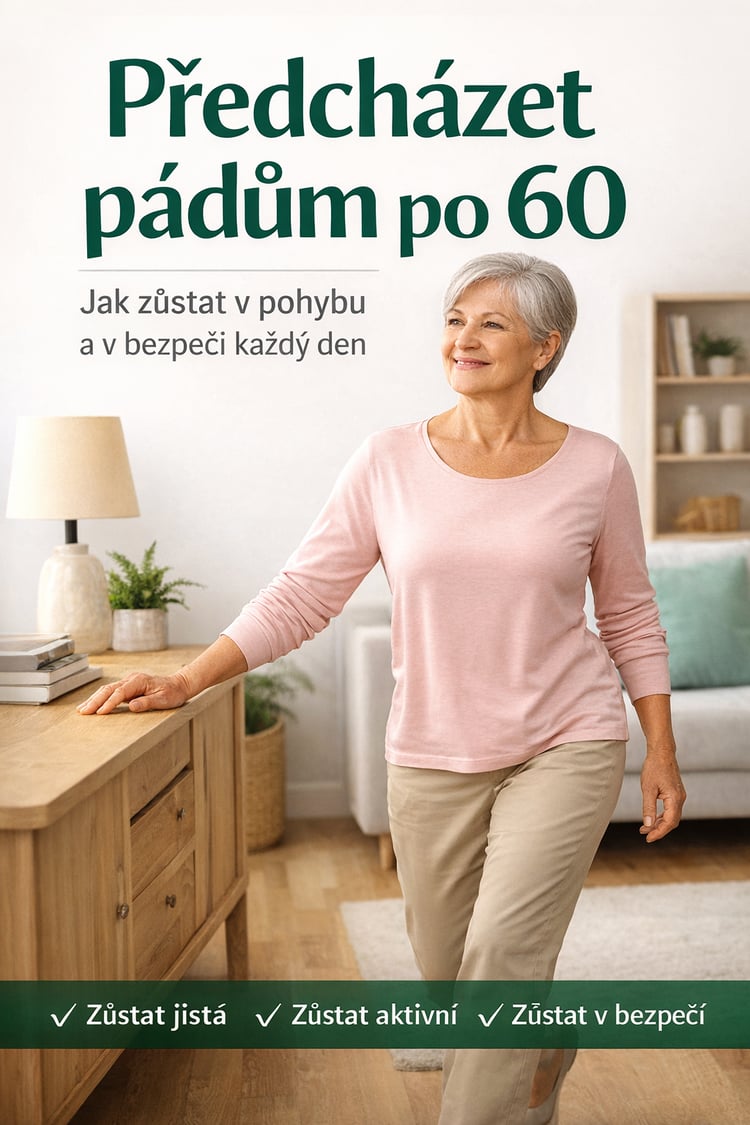 prevence pádů, pády u seniorů, bezpečný pohyb seniorů, rovnováha po 60, jistota pohybu, prevence úrazů seniorů, samostatnost ve stáří, zdravé stárnutí, chůze bez rizika, stabilita seniorů, strach z pádu, prevence pádů doma, pohyb bez bolesti, aktivní stář