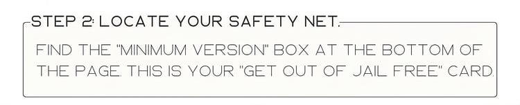 Visual guide for locating the minimum version safety net on the daily commitment page.