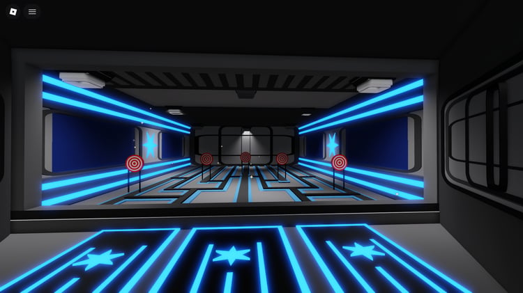 Modern lobby layout inspired by arena shooters in Roblox