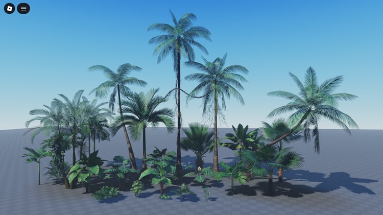 Dense jungle scenery with optimized trees in Roblox