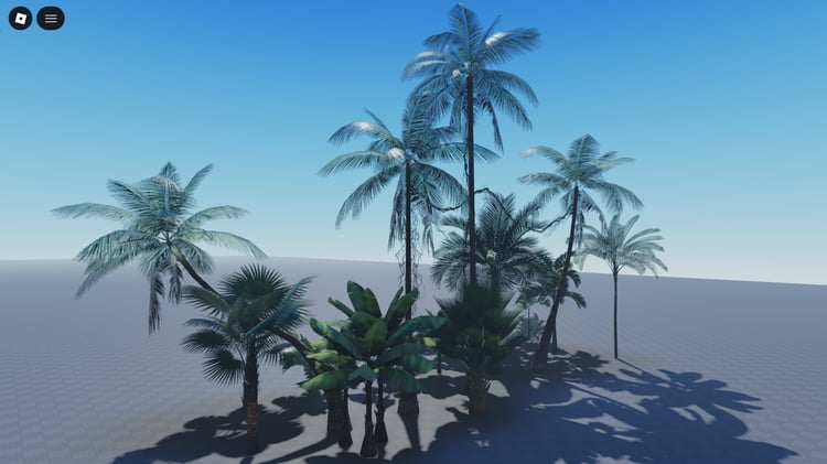 Palm trees in a Roblox tropical environment