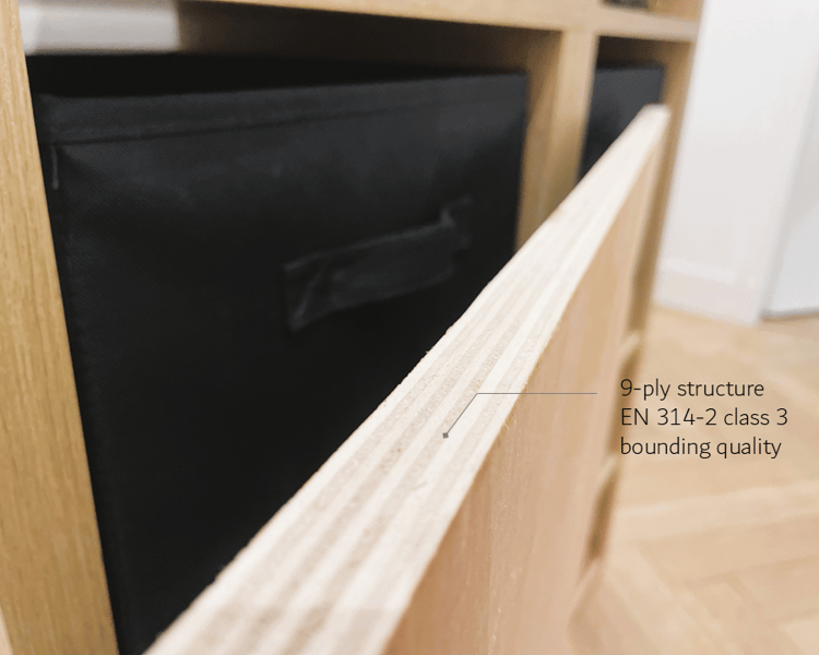 Okoumé plywood cockpit structure showing a 9-ply construction and clean CNC-cut edges