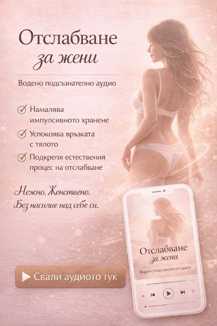 Силует на жена, символизиращ нежна трансформация, използван за представяне на водено подсъзнателно аудио „Отслабване за жени“.