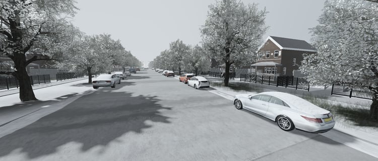 winter street scene with snow and foggy atmosphere Roblox