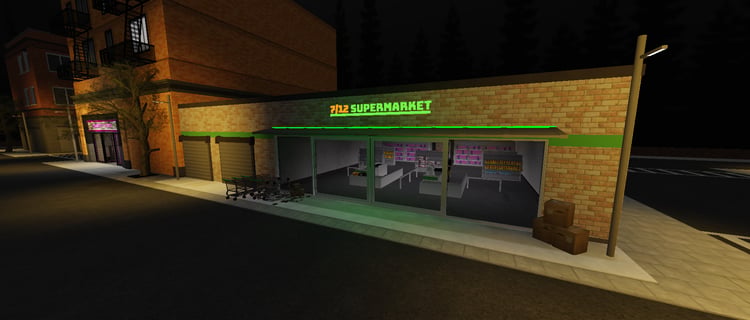 Nighttime American hood street with realistic lighting in Roblox
