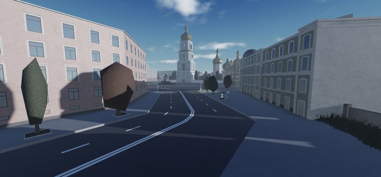 Wide city square inspired by Ukraine capital in Roblox