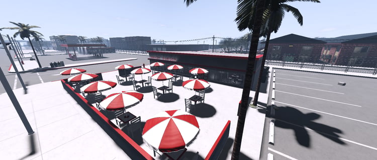Wide city roads and intersections in American Roblox map