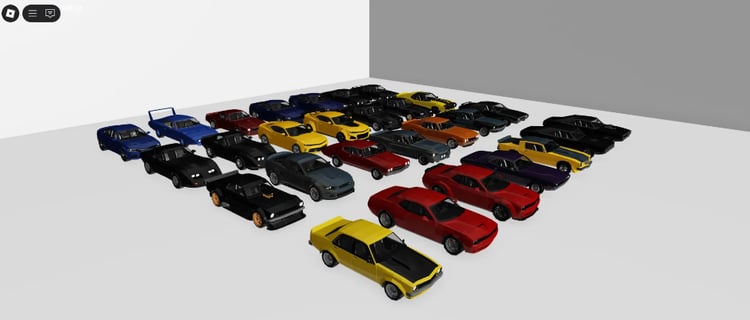 Front view of low-poly muscle cars in Roblox