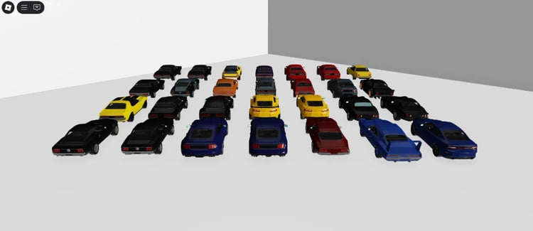 Side profile of classic muscle car designs in Roblox