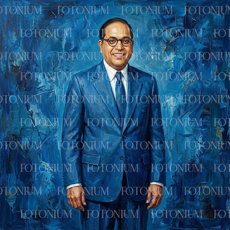 Professional Stylized Oil Portrait Painting of Dr. B.R. Ambedkar in Blue Suit - Download Photo