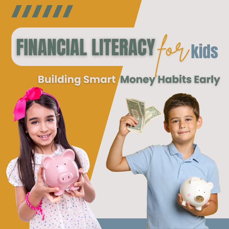 Financial Literacy for Kids course cover showing children holding piggy banks and money, representing learning smart money habits