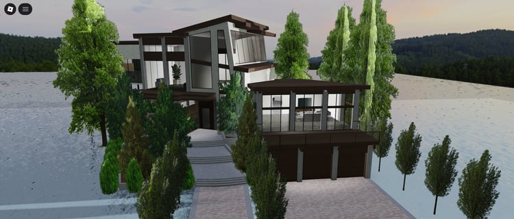 Front view of a luxury mansion in Roblox