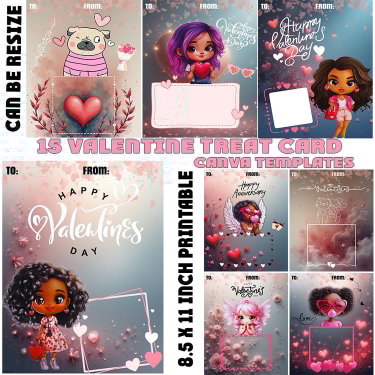 Valentine Treat Cards  Canva Valentine Templates  Kids Valentine Cards  Printable Valentine Cards  8.5x11 Valentine  Classroom Valentine