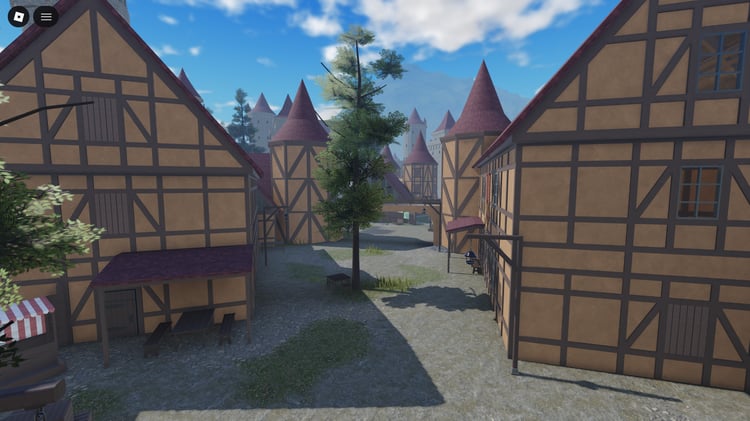 Detailed medieval architecture across city map Roblox